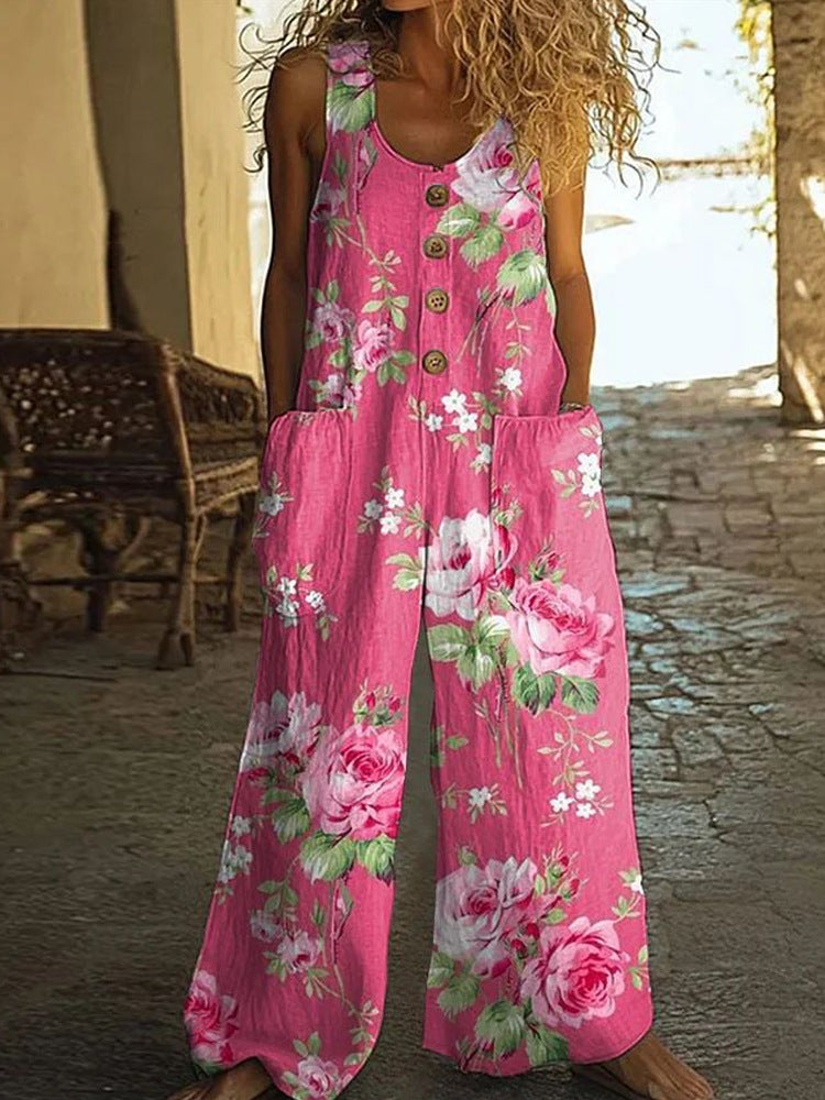 Damen Künstlerische Blumenmuster Latzhose EB