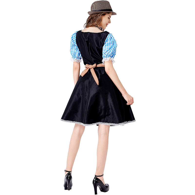 Damen nan folklorisches Oktoberfest-Kostüm im Dirndlstil mit Carmenbluse geschnürtem Mieder und bestickter Schürze EB