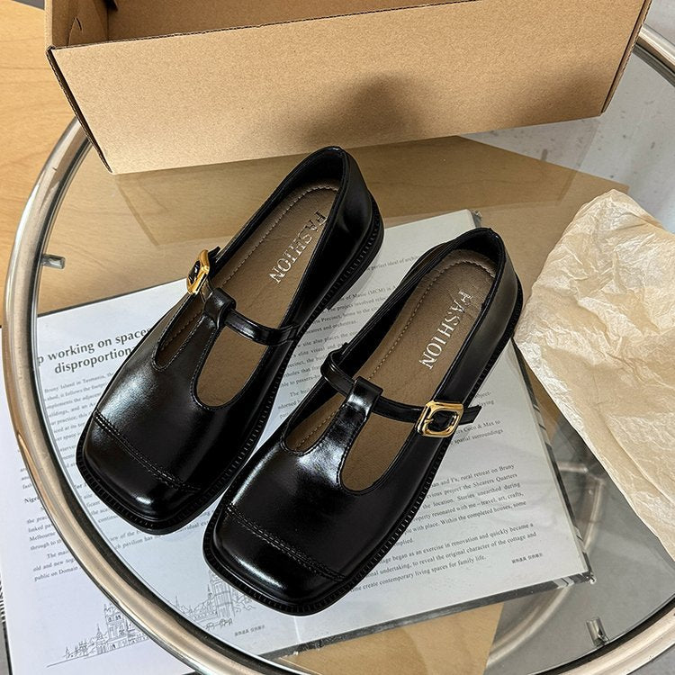 Damen elegante T-Strap Ballerinas mit modischer Schnallenverzierung EB