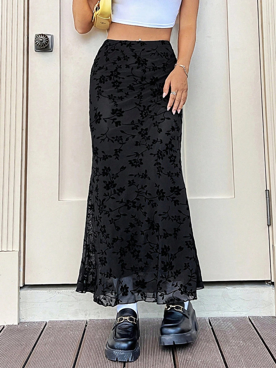 Damen Maxirock mit floralem Design und eleganter Silhouette EB