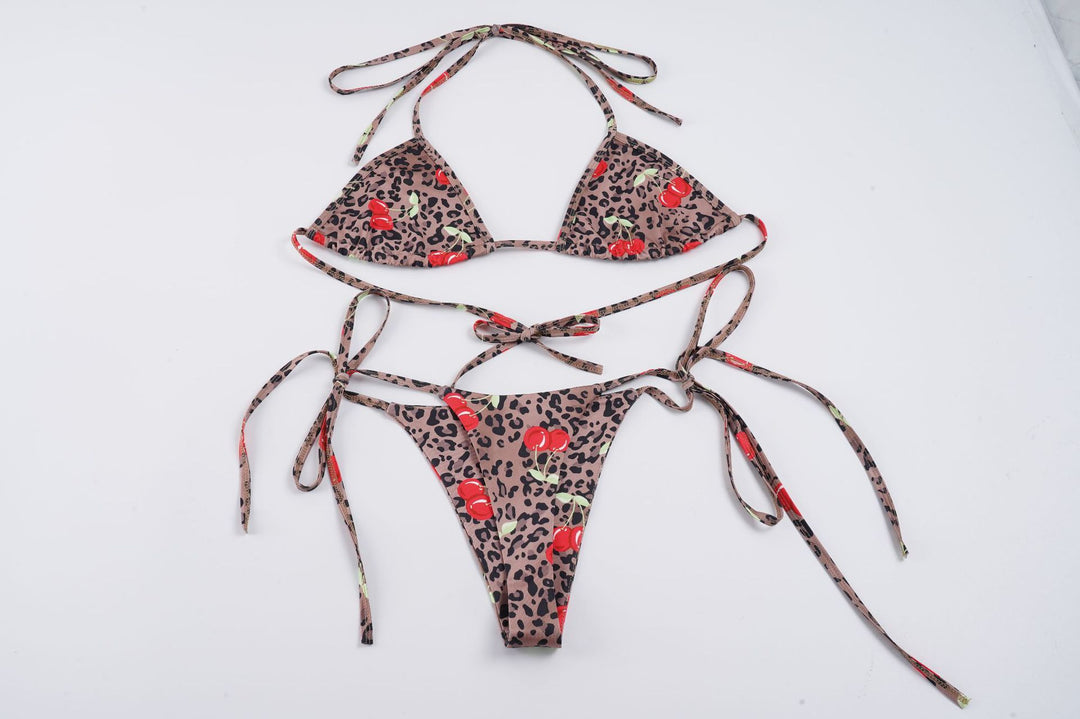 Damen Triangel-Bikini-Set mit floralen Akzenten und animalischem Druck EB