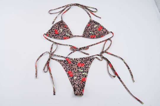 Damen Triangel-Bikini-Set mit floralen Akzenten und animalischem Druck EB