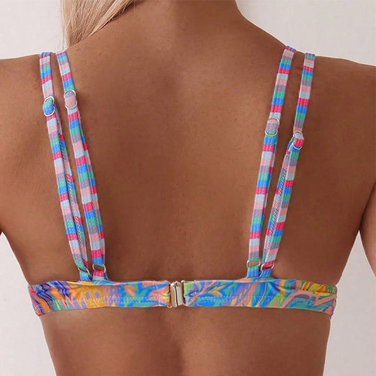 Damen Triangel-Bikinioberteil im verspielten Paisley-Design mit sportlichen Trägern EB