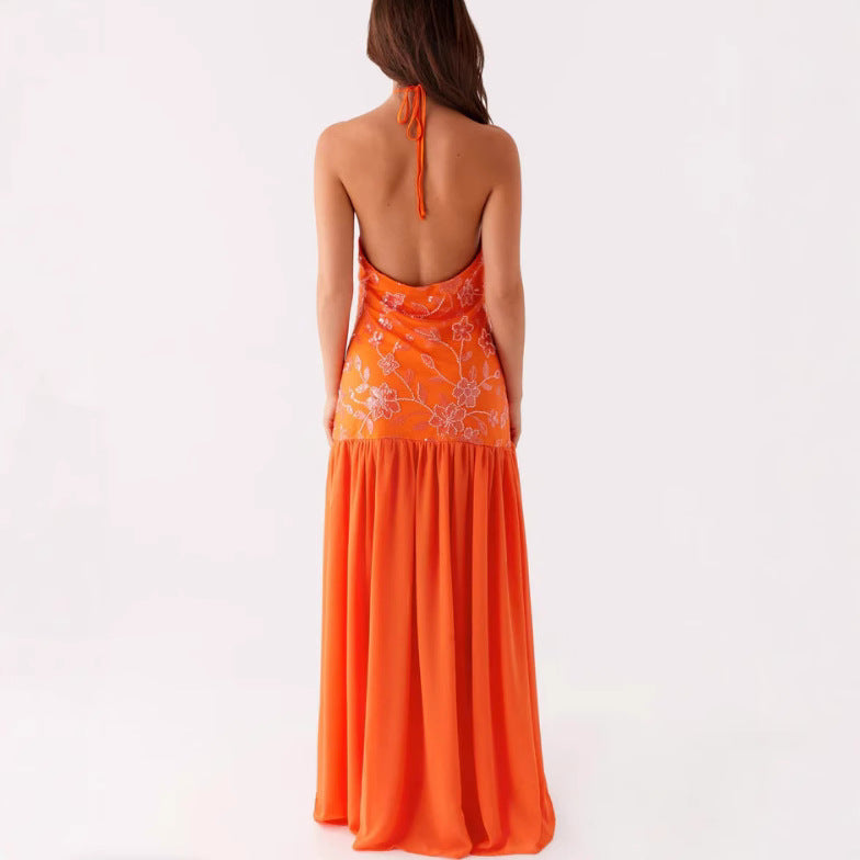 Damen Elegantes Maxikleid mit floralem Print und schwingendem Rock EB