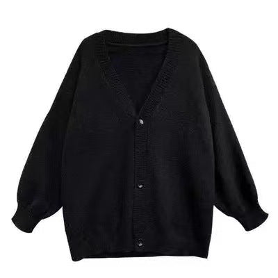 Damen Flauschiger Strickcardigan mit voluminösen Ärmeln und Knopfdetails EB