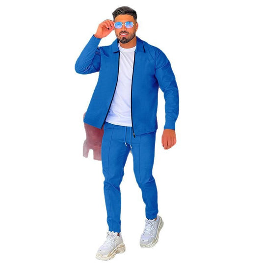 Herren nan Waffelstruktur-Halbzip-Lounge-Set mit Kentkragen, langem Arm und konischer Jogginghose EB