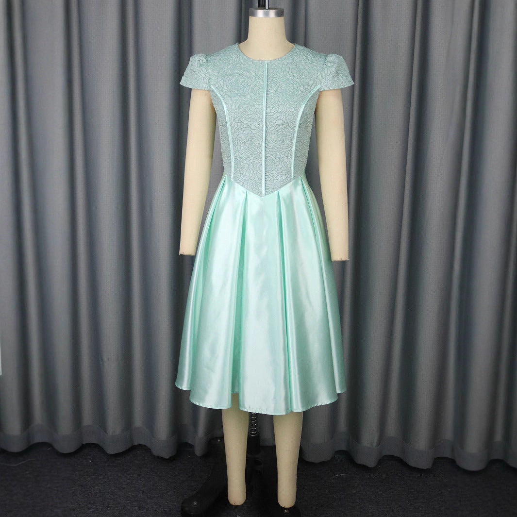 Damen A-Linien Kleid mit elegantem Spitzenoberteil und schimmerndem Rock EB