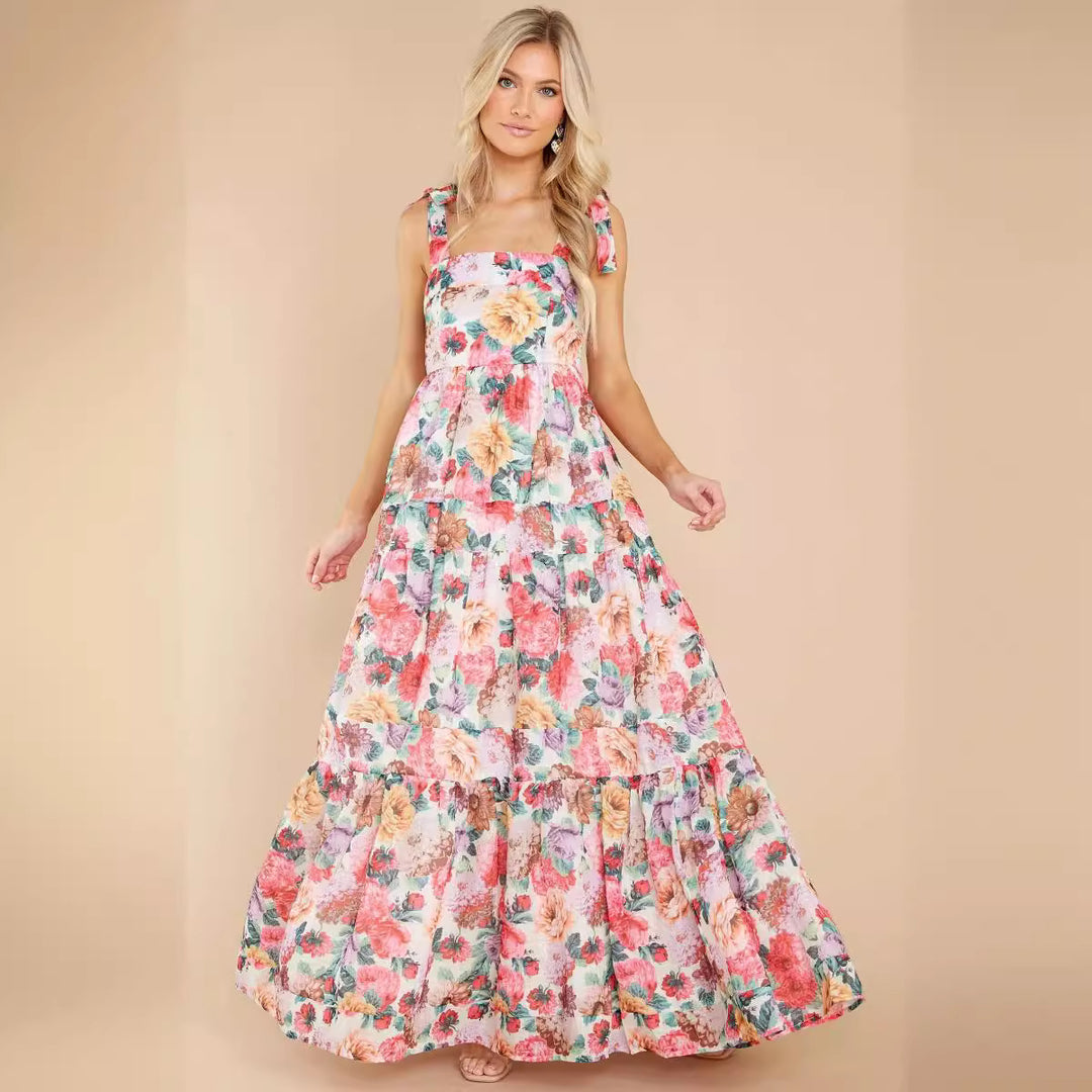 Damen Boho Maxikleid mit verspielten Rüschendetails und Trägern EB