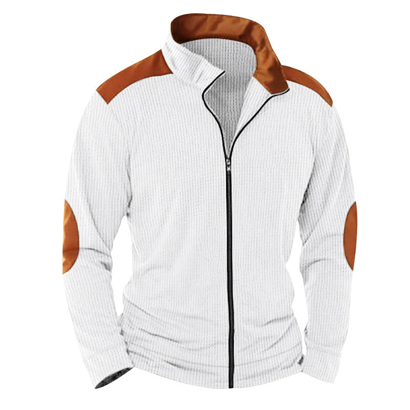 Herren nan strukturierte Strick‑Hybridjacke mit Stehkragen Kontrasteinsätzen und Ellbogenpatches EB