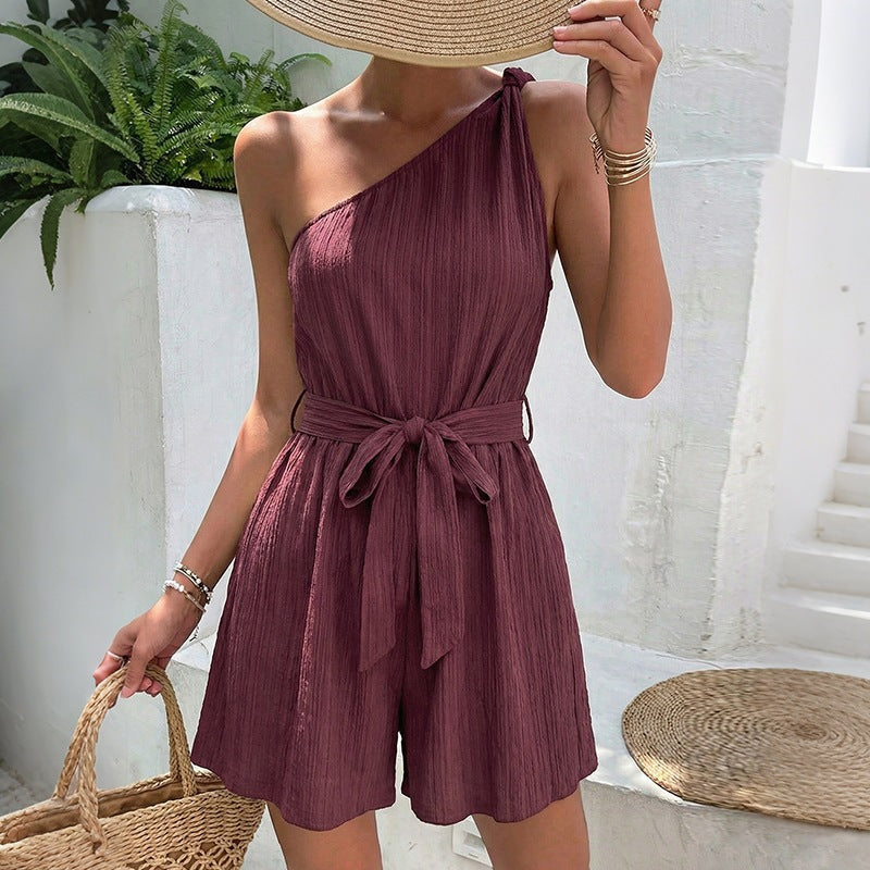 Damen Einseitiger Jumpsuit mit tailliertem Gürtel und fließendem Schnitt EB