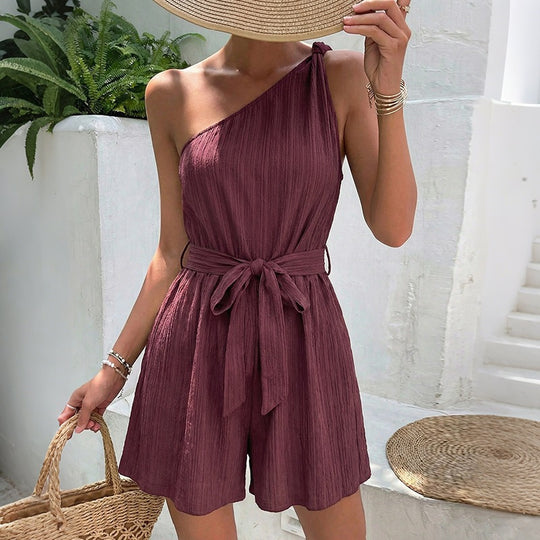 Damen Einseitiger Jumpsuit mit tailliertem Gürtel und fließendem Schnitt EB