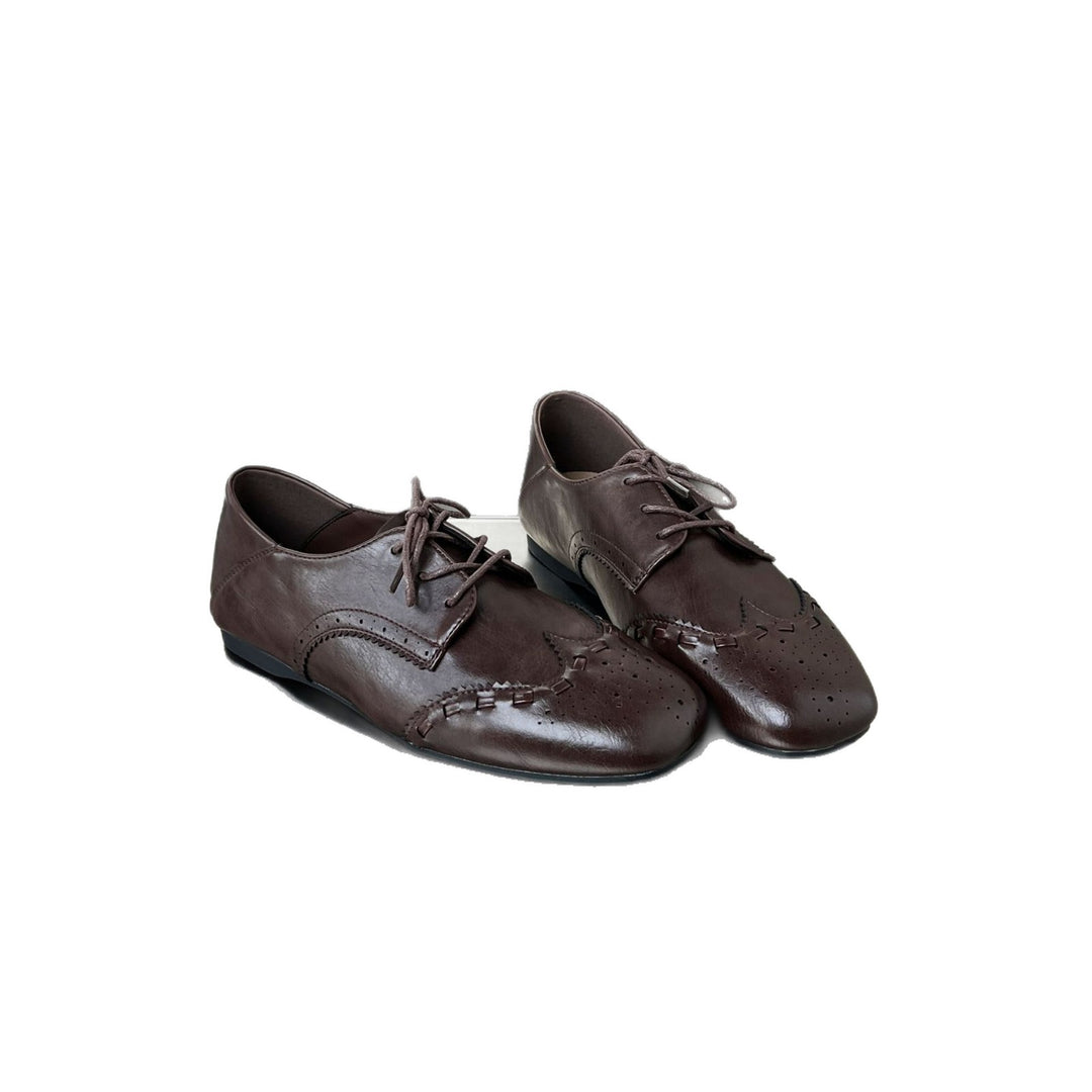 Damen Elegante Leder Schnürschuhe mit Lochmuster und komfortabler Innensohle EB