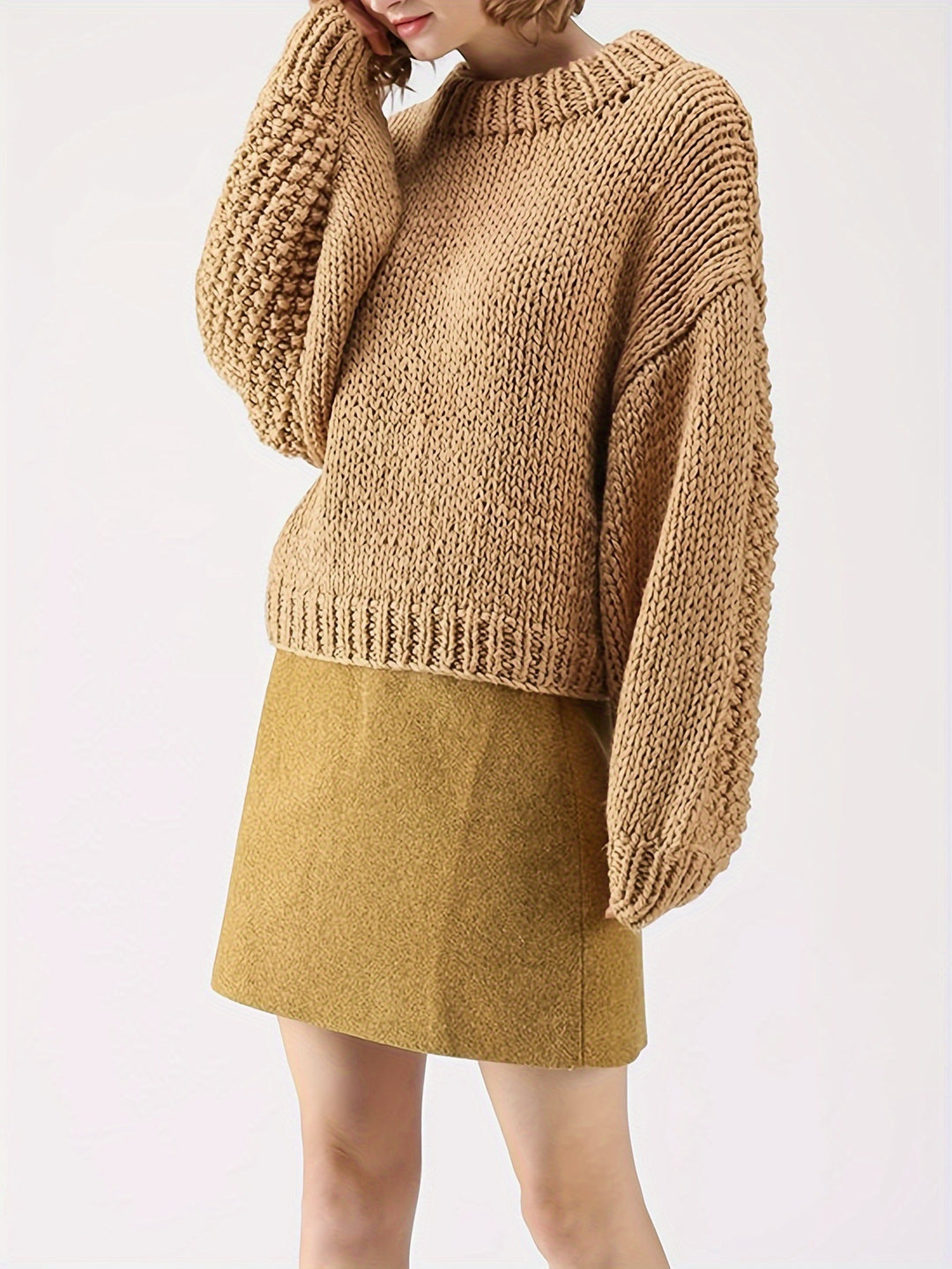 Damen Grobstrickpullover mit weitem Schnitt und Oversized-Ärmeln EB