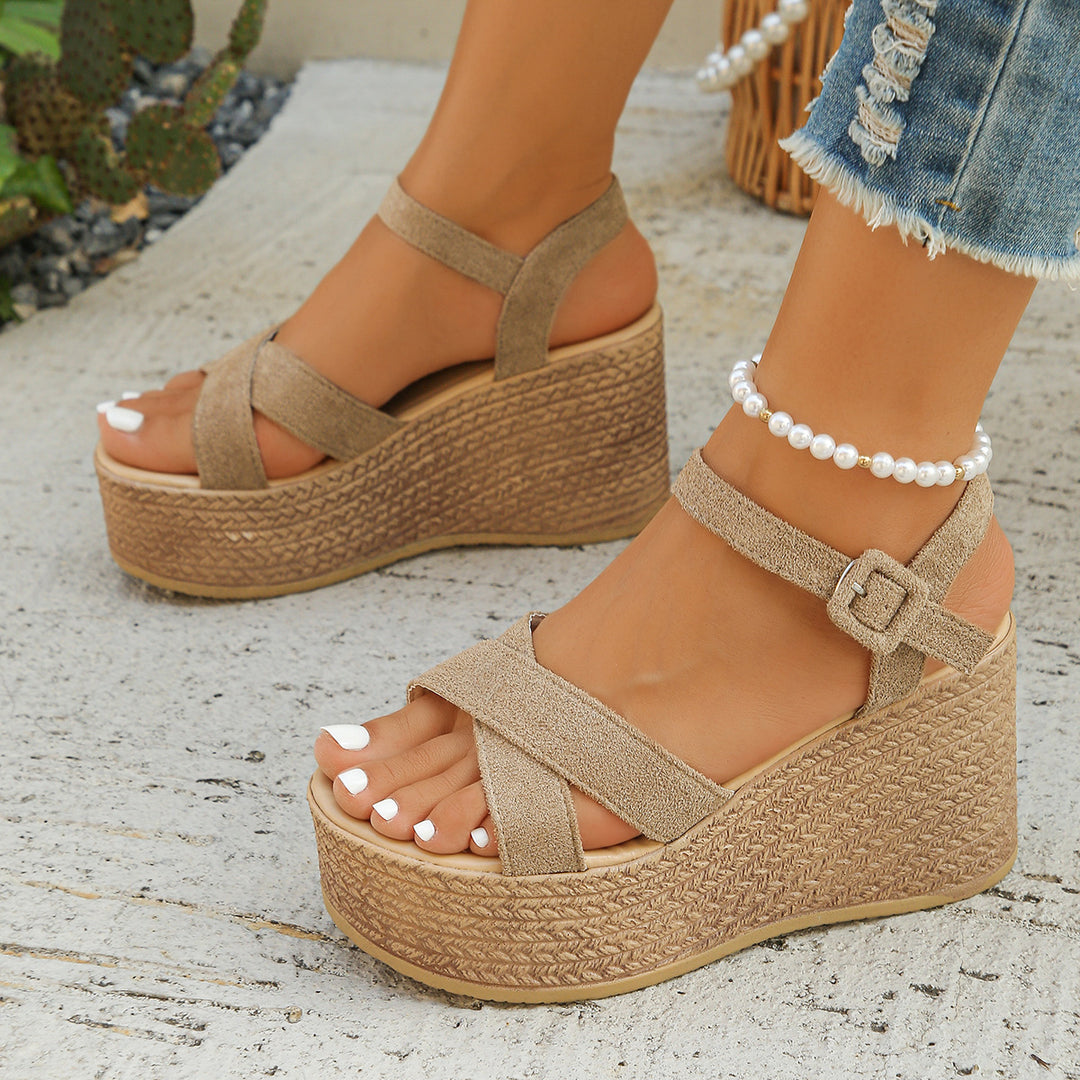 Damen elegante Plateau-Sandalen mit verstellbarem Riemen und komfortablem Fußbett EB