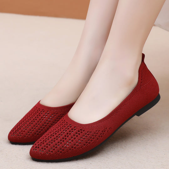 Damen nan atmungsaktive gestrickte Ballerina-Slipper mit perforiertem Obermaterial und orthopädischem Memory-Fußbett EB