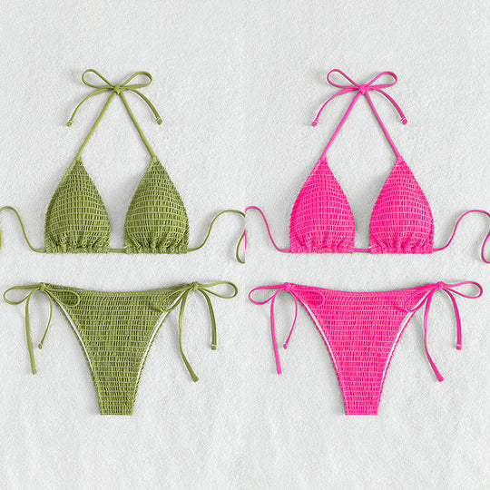 Damen Triangel-Bikini mit feinen Raffung und seitlichen Bindebändern EB