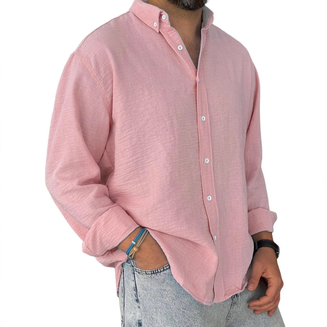 Herren nan leichtes Baumwoll-Leinen-Hemd mit Button-Down-Kragen und entspannter Relaxed-Fit EB