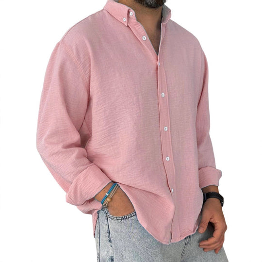 Herren nan leichtes Baumwoll-Leinen-Hemd mit Button-Down-Kragen und entspannter Relaxed-Fit EB