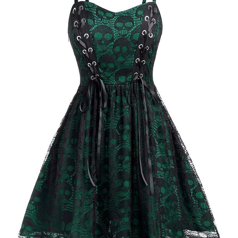 Damen Skaterkleid mit Spitzenoberteil und Schnürdetails EB