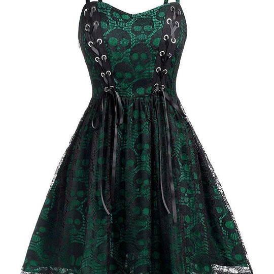 Damen Skaterkleid mit Spitzenoberteil und Schnürdetails EB