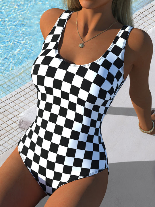 Damen Badeanzug mit kreativem Grafikdesign und hohem Beinausschnitt EB