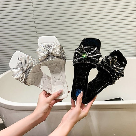 Damen Glamouröse Riemchen-Sandalen mit funkelnder Schleifen-Applikation EB