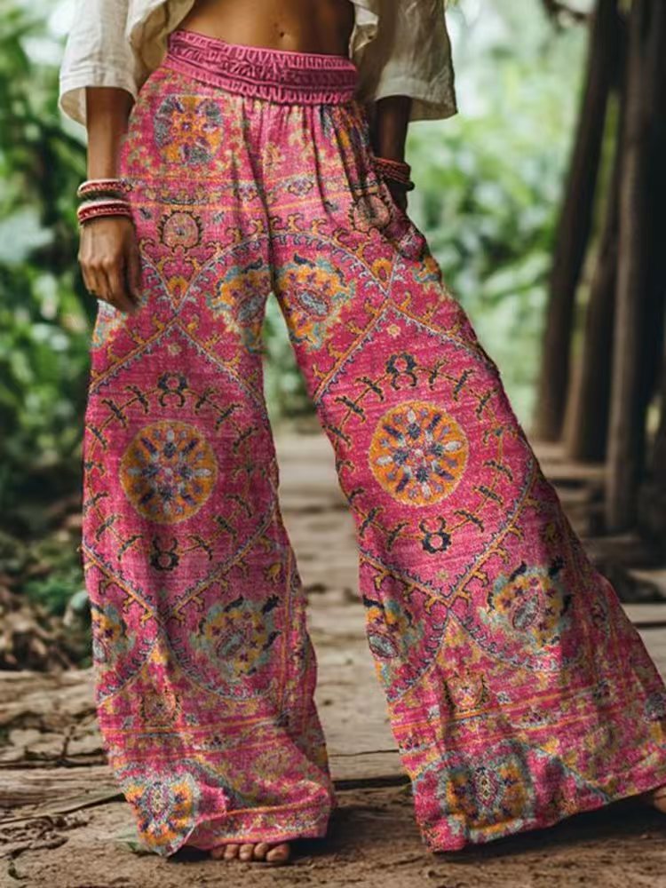 Damen Weite Sommerhose mit buntem Blumen- und Schmetterlingsprint EB