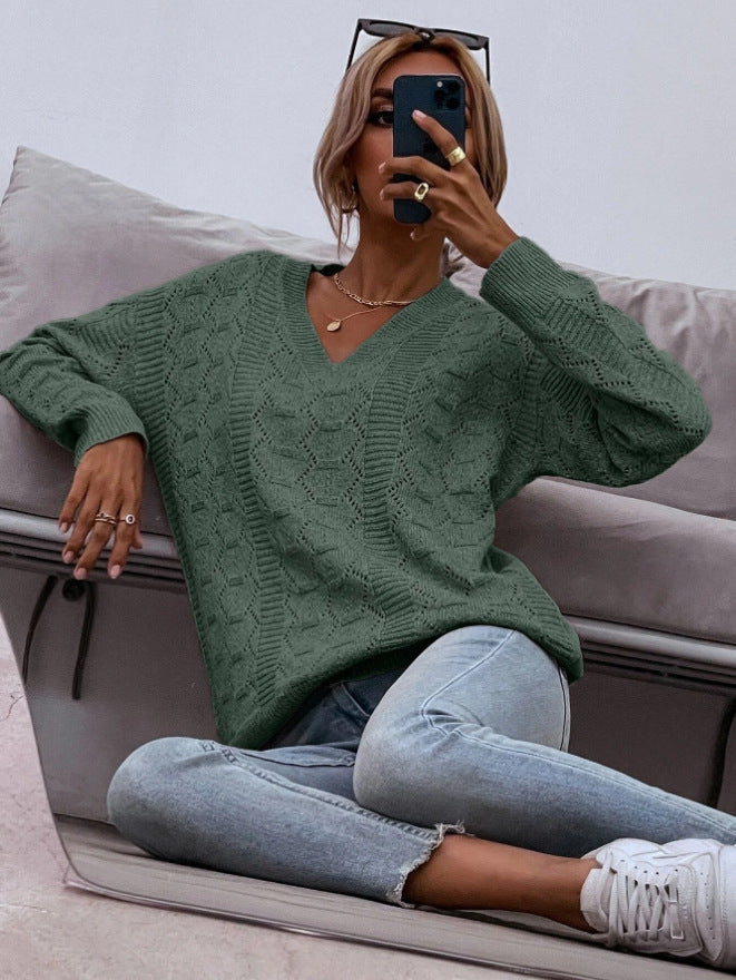 Damen Strickpullover mit V-Ausschnitt und lockerer Passform EB