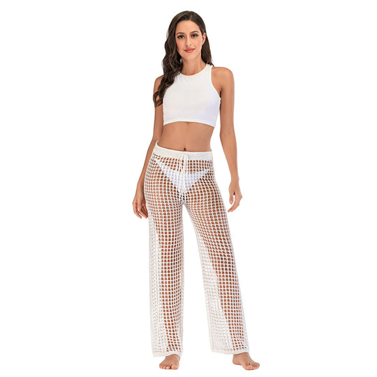 Damen Häkel Strandhose mit hoher Taille und weitem Schnitt EB