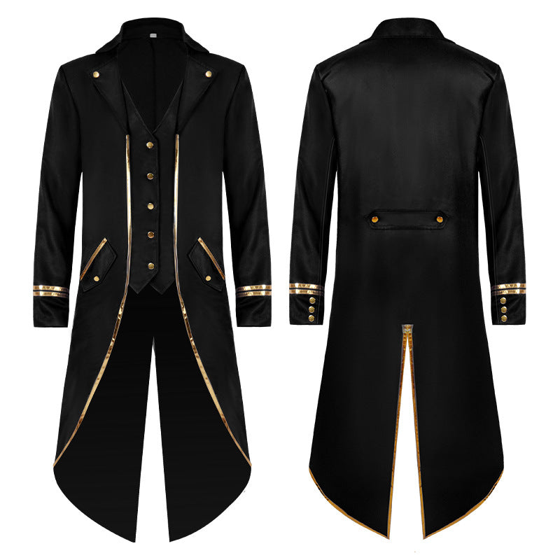 Damen nan langer taillierter Blazer-Mantel mit goldener Kettendetail und einreihigem Verschluss Eb