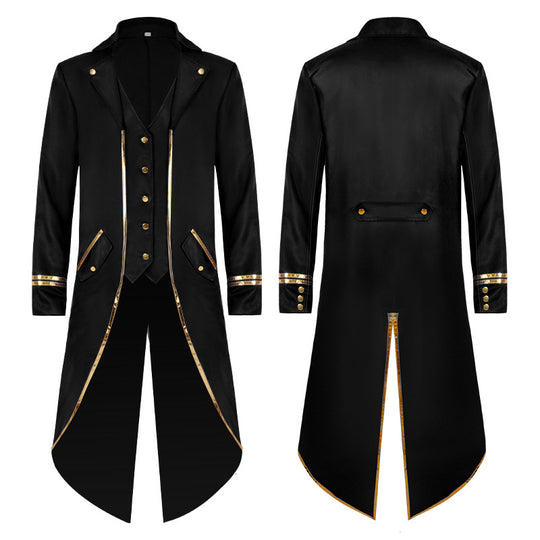 Damen nan langer taillierter Blazer-Mantel mit goldener Kettendetail und einreihigem Verschluss Eb