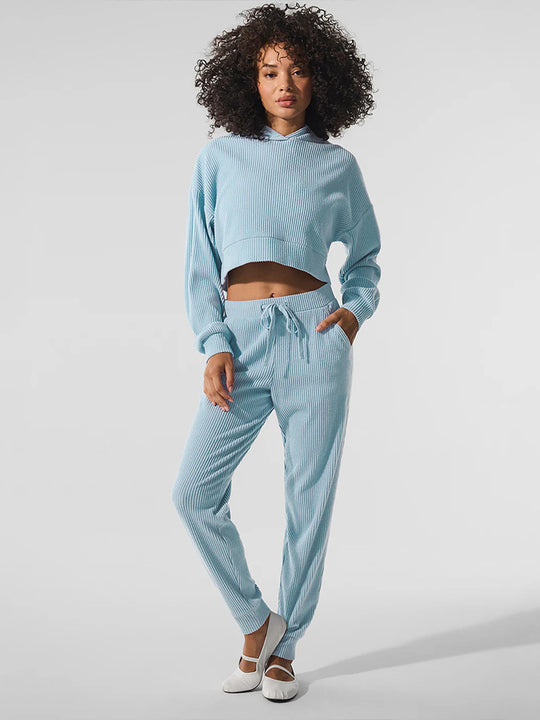 Damen entspanntes Crop-Sweatshirt und bequeme Jogginghose Set EB