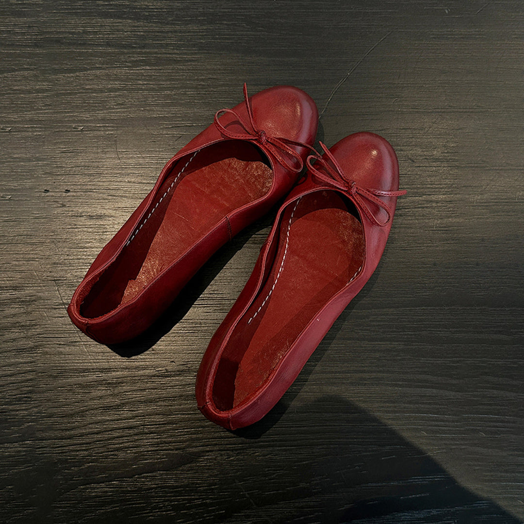 Damen Ballerina Schuhe aus weichem Leder mit elegantem Schleifendetail EB