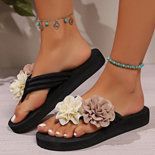 Damen bequeme Zehentrenner-Sandalen mit floralem Design EB