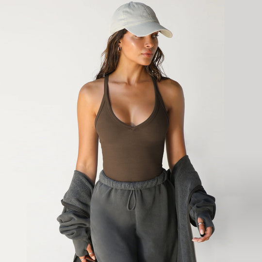 Damen Sportliches Tanktop mit V-Ausschnitt und figurbetonter Passform EB