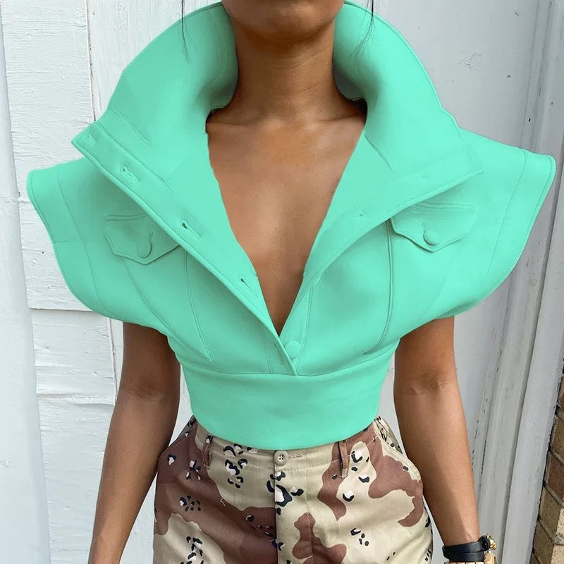Damen Cropped Blazer mit oversized Kragen EB