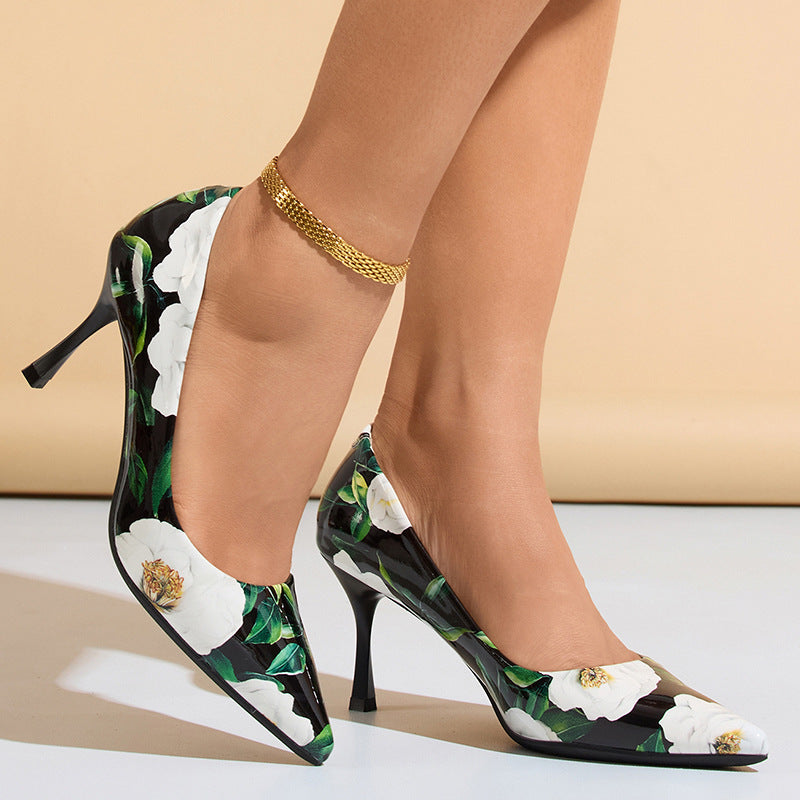 Damen elegante spitze Pumps mit floralem Design und zierlichem Absatz EB