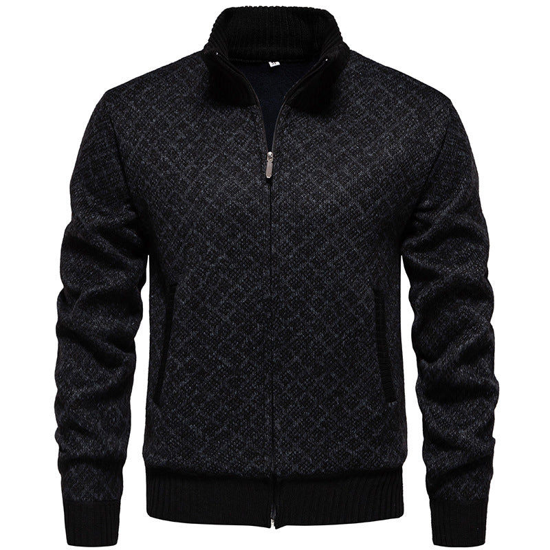 Herren Strickjacke mit modernem Zipper und feinem Karomuster EB