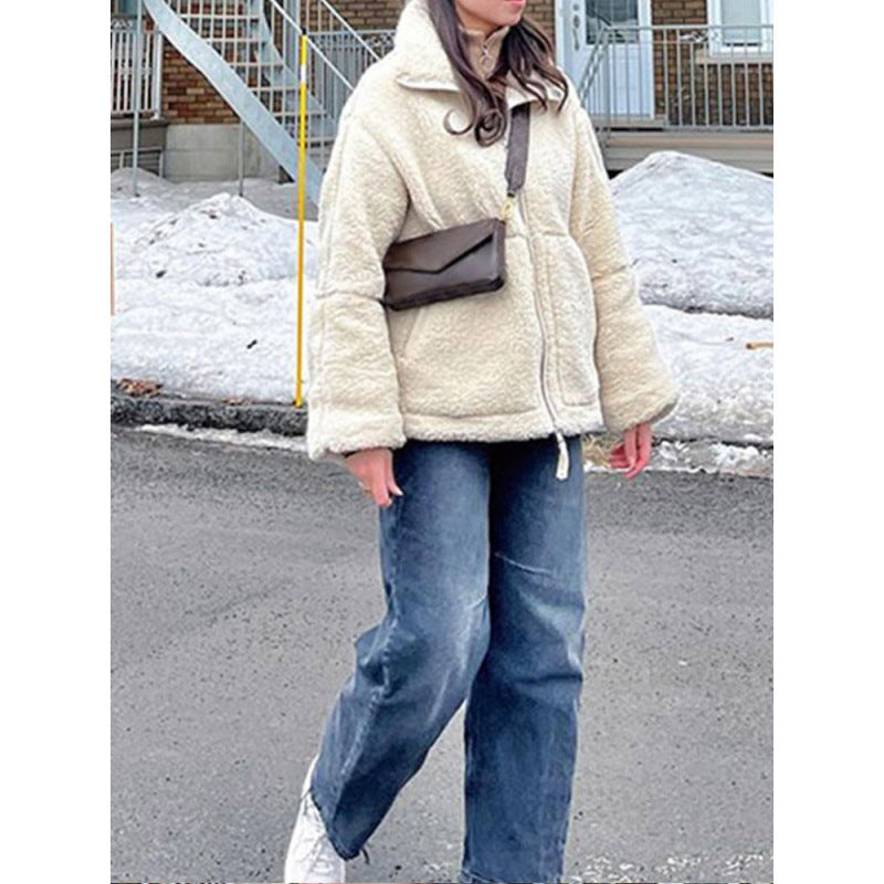 Damen Fleecejacke mit hochschließendem Kragen und Taschen EB