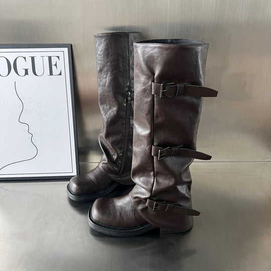 Damen modische Stiefel mit verstellbaren Riemen und robustem Profil EB