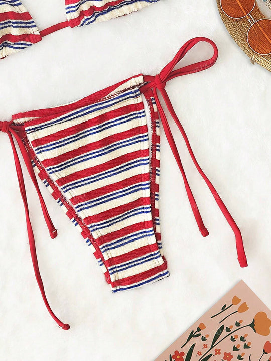 Damen Triangel-Bikini mit buntem Streifenmuster EB