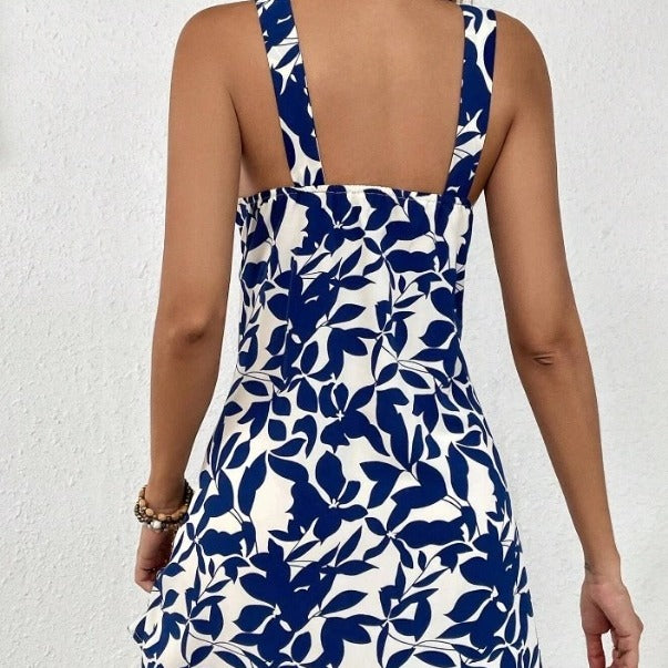 Damen Sommerliches Freizeitkleid mit dekorativem Halsband und floralem Print EB