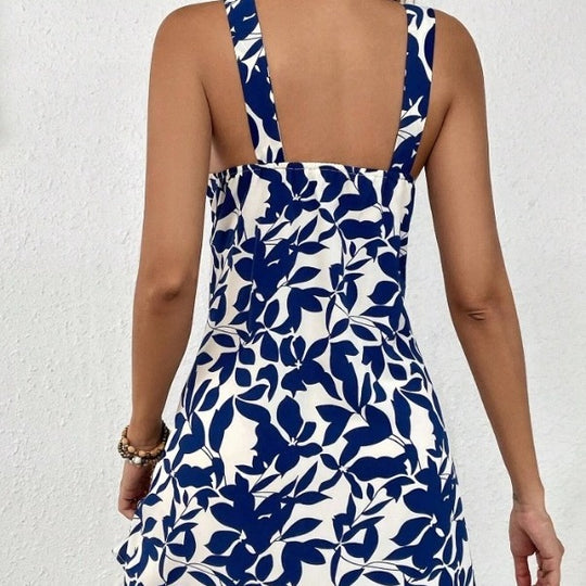 Damen Sommerliches Freizeitkleid mit dekorativem Halsband und floralem Print EB