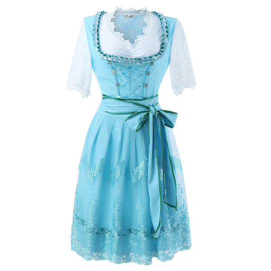 Damen nan traditionelles Dirndlkleid mit feiner Spitzenbluse figurbetontem Mieder und eleganter Schürze EB
