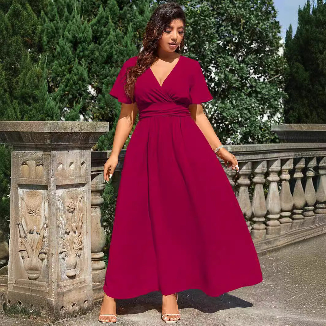 Damen Maxikleid mit tiefem V-Ausschnitt und tailliertem Schnitt EB