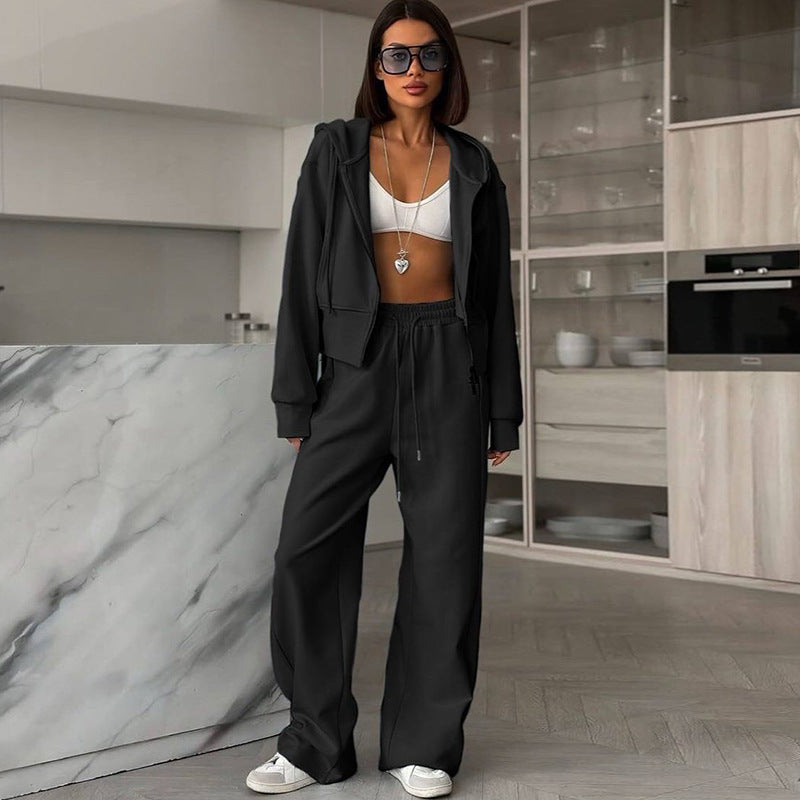 Damen lässiges Set aus cropped Hoodie und weitem Jogginghose EB
