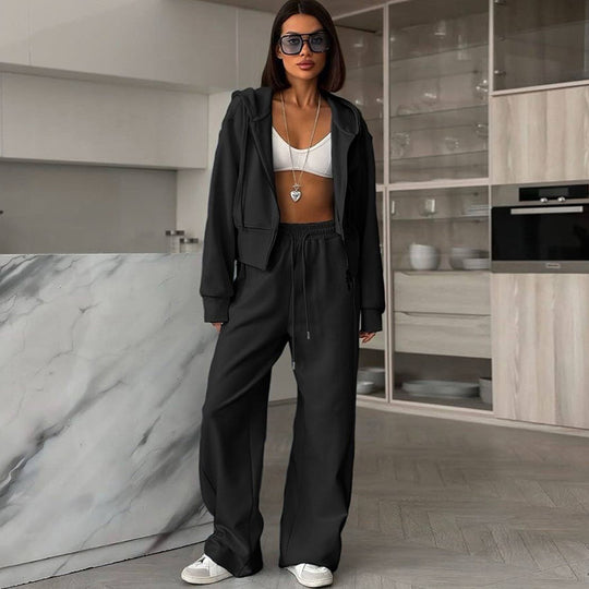 Damen lässiges Set aus cropped Hoodie und weitem Jogginghose EB