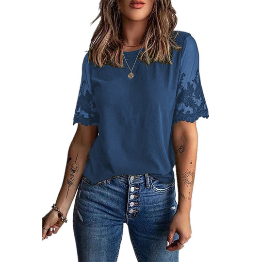 Damen Elegantes T-Shirt mit Spitze an den Ärmeln EB