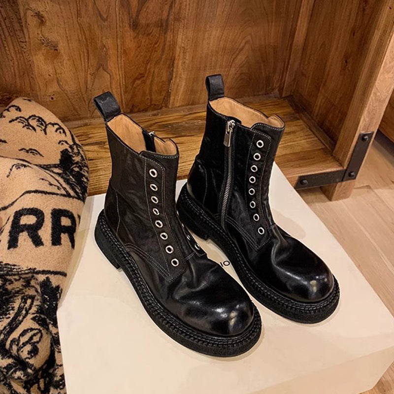 Damen Biker-Stiefel mit modischem Reißverschluss und robustem Profil EB