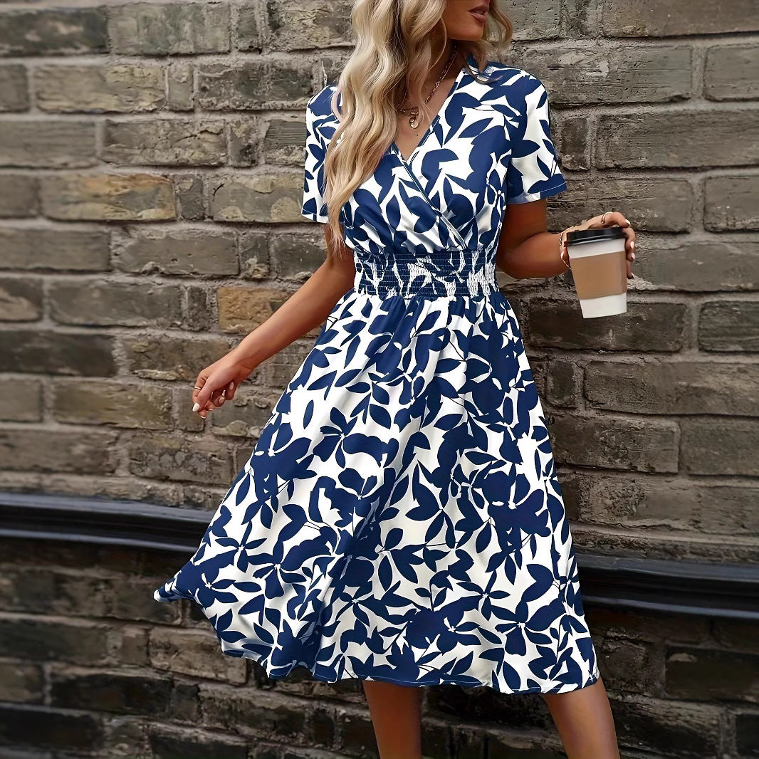 Damen Midi-Wickelkleid mit floralem Muster und elastischem Bund EB